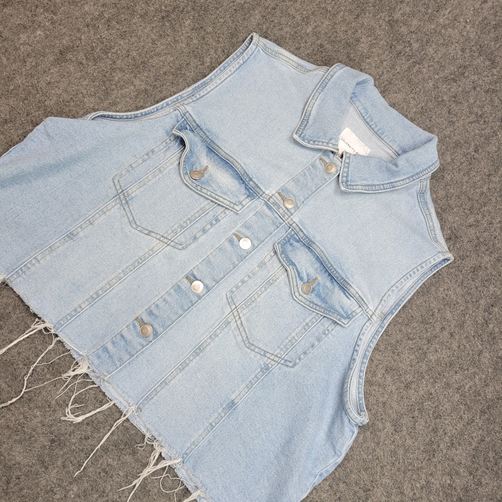 Celebrity Pink Jean Jacket Vest Womens 3XL Crop Raw Hem Y2K Fairy Boho Trucker